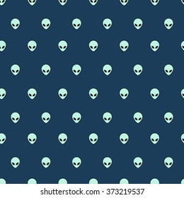 Simple alien head icon seamless pattern on dark blue background