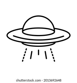 Simple alien spaceship or ufo flying saucer icon. Black vector icon sign isolated on white background. Editable vector illustration EPS 10