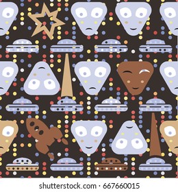 Simple aliens and UFO in vintage style, vector seamless pattern, eps-8