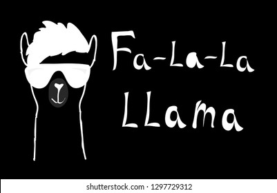 Simple alpaca head with sunglasses on black background.vector illustration for print,t shirt,fabric
