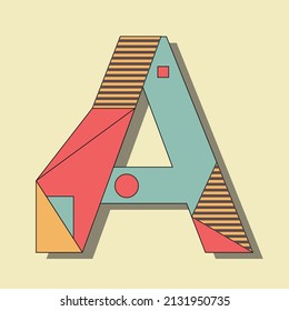 Simple alphabet design of letter -A- with memphis style by dizorvus about triangle, rectangle, circle, dots, and lines