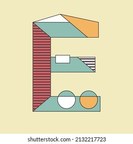 Simple alphabet design of letter -E- with memphis style by dizorvus about triangle, rectangle, circle, dots, and lines