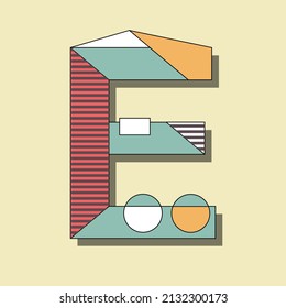 Simple alphabet design of letter -E- with memphis style by dizorvus about triangle, rectangle, circle, dots, and lines
