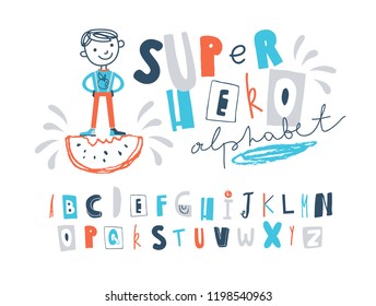 Simple alphabet for kids. Funny creative ABC. Vector illustration.