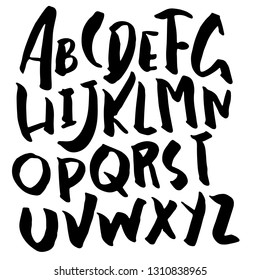 Simple alphabet letters. Handdrawn grunge ink font. Vector illustration.