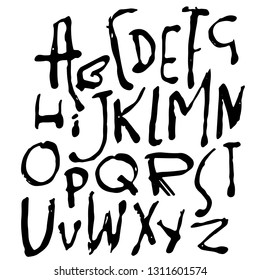 Simple alphabet letters. Handdrawn grunge ink font. Vector illustration.
