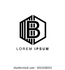 simple alphabet logo black and white concept with hexagon combination, for initial business identity letter B