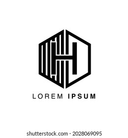 logotipo de alfabeto simple concepto en blanco y negro con combinación de hexágono, para la letra inicial de identidad empresarial H