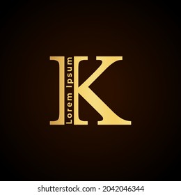 einfaches alphabetisches Logo, kreatives Design, goldenes Konzept, für den ersten Firmenidentitätsbrief K