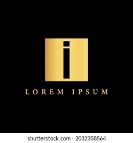 simple alphabet logo monogram design golden concept with square combination, for initial business identity letter i