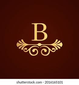 simple alphabet logo royal design golden concept with ornament, for initial business identity letter B