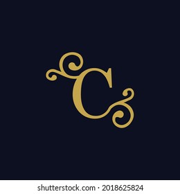 simple alphabet logo royal design golden concept with ornament, for initial business identity letter C