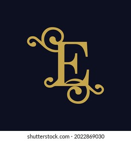 simple alphabet logo royal design golden concept with ornament, for initial business identity letter E
