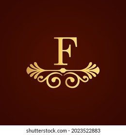 simple alphabet logo royal design golden concept with ornament, for initial business identity letter F
