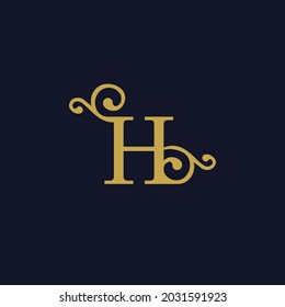simple alphabet logo royal design golden concept with ornament, for initial business identity letter H