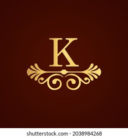 simple alphabet logo royal design golden concept with ornament, for initial business identity letter K