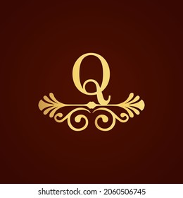 simple alphabet logo royal design golden concept with ornament, for initial business identity letter Q