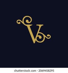 simple alphabet logo royal design golden concept with ornament, for initial business identity letter V