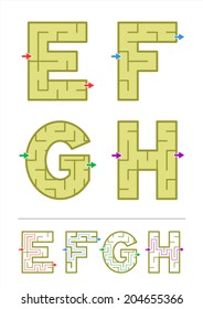 Simple alphabet maze games - letters E, F, G, H. Answers included. 