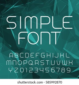 Simple alphabet vector font in outline style. Thin line letters and numbers on a polygonal background. Stock vector typeface for your design.