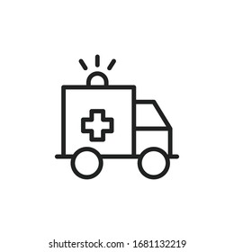 Simple ambulance line icon. Stroke pictogram. Vector illustration isolated on a white background. Premium quality symbol. Vector sign for mobile app and web sites.