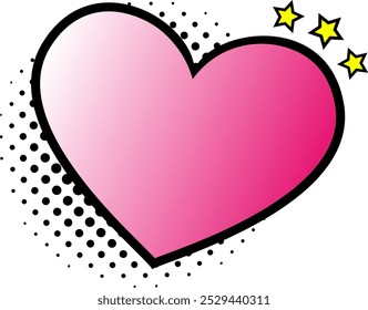 Simple American comic style heart icon with stars