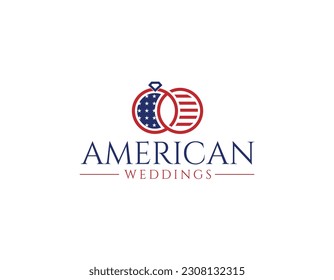 Plantilla de diseño del logotipo de los Anillos de boda americanos simples