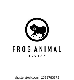 simple amphibian animal frog logo design with black silhouette concept wild animal template illustration