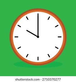 Einfache, analoge Uhr bei 10 Grad, einzeln auf grünem Hintergrund und Vektordesign.