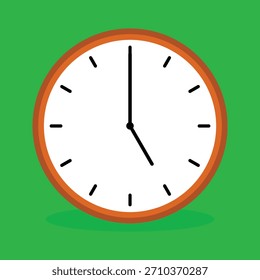 Relógio analógico simples em 5 isolado no fundo verde e design vetorial.