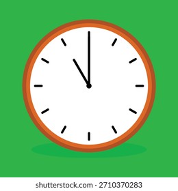 Relógio analógico simples em 6 isolado em fundo verde e design vetorial.