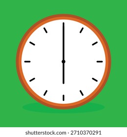 Relógio analógico simples em 6 isolado em fundo verde e design vetorial.