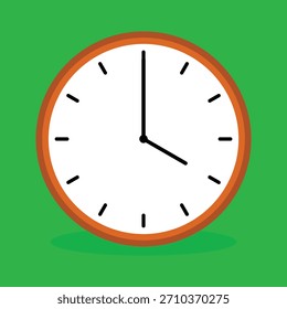 Relógio analógico simples em 7 isolado no fundo verde e design vetorial.