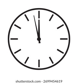 Simple analog clock face showing almost midnight or noon