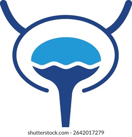 A simple anatomical icon of the human bladder or urinary tract system shown in a full bladder condition during the process of urination.
