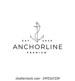 Simple Anchor Boat Ship Nautical Line Art Logo Vector Illustration Template Icon