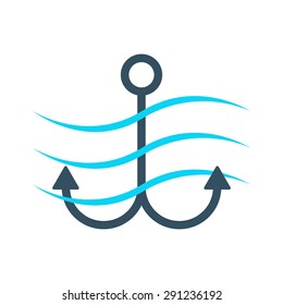 simple anchor icon with waves. concept of maritime, underwater, tourism, offshore, anchored, mooring, dock. isolated on white background. flat style trend modern brand design vector illustration