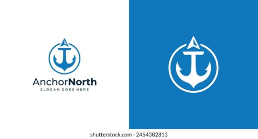 Simple Anchor North Logo. Anchor and North Arrow, Compass with Minimalist Style. Marine Nautical Logo Icon Symbol Vector Design Inspiration.