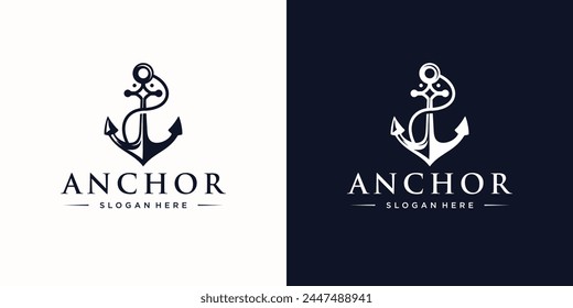 Simple Anchor Silhouette Vintage Retro logo design for boat ship navy nautical transport