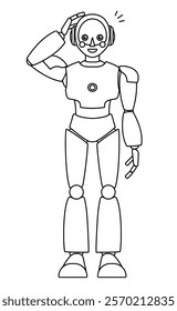 Simple android robot full body illustration (monochrome)