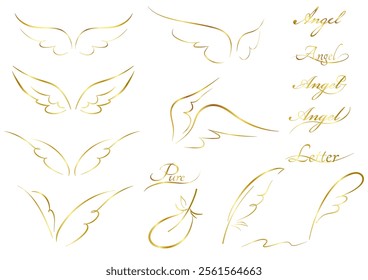 Simple angel wings line drawing icon one point gold