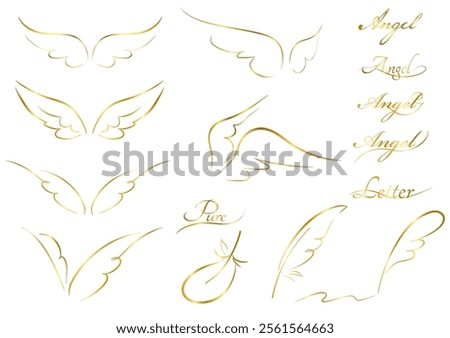 Simple angel wings line drawing icon one point gold