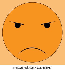 A simple angry face, orange and black circular face, pissed expression, suitable for social media posts and signs and tag and banner, suitable for icon and symbol and web design, minimal drawing style