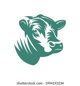 simple angus bull head logo, silhouette of green strong bull vector illustrations svg