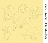 Simple Animal Aardvark. Hand Drawn Sketch Set