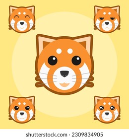 Simple animal design with cute round face, white brown orange color baby red panda head with eyes and ears. expressions Ailurus fulgens, like a bear, endangered, must live according to their habitat