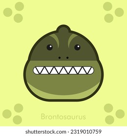 Simple animal design with cute round face, green color baby Brontosaurus dino dinosaur sliming head with eyes and ears. Various expressions, lived in ancient times before the ice age, extinct