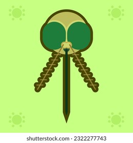 Simple animal design with cute round face, green black color fun baby mosquito head with big eyes and ears. Various expressions, Culicidae, scaly, long proboscis, suck human blood make people sick