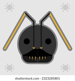 Simple animal design with cute round face, black grey gray color fun baby ant head with eyes and ears. Various expressions, Formicidae, have antennae, sharp teeth, a painful bite, social colony