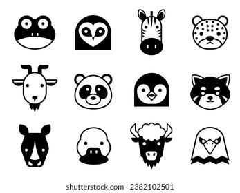 Simple animal face icons set